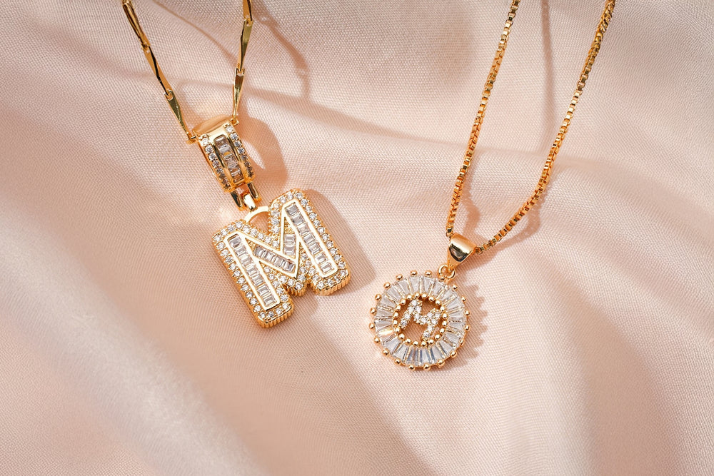 2PC 14K LETTER INITIAL NECKLACES