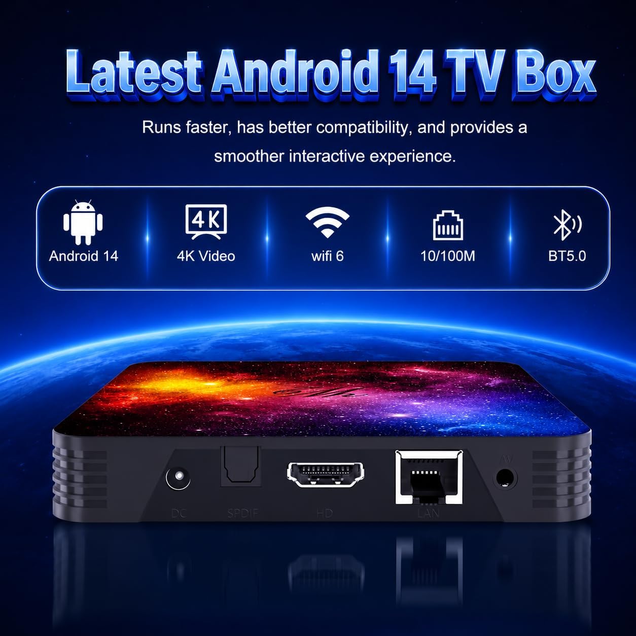 12 Mois Android 14 TV Box 4GB RAM 128GB ROM Quad-Core Mali-G31 GPU