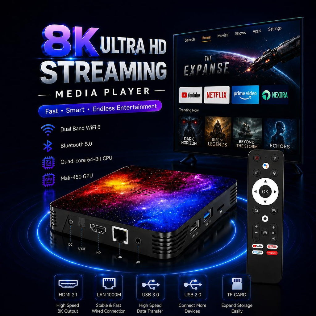 12 Mois Android 14 TV Box 4GB RAM 128GB ROM Quad-Core Mali-G31 GPU