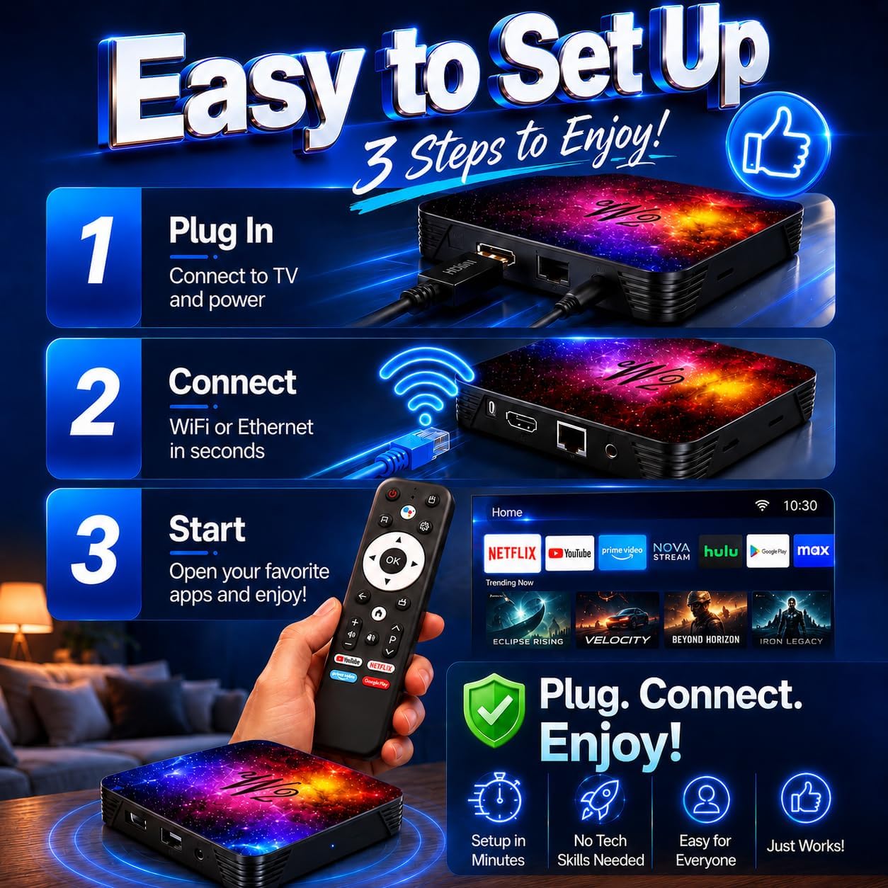 12 Mois Android 14 TV Box 4GB RAM 128GB ROM Quad-Core Mali-G31 GPU