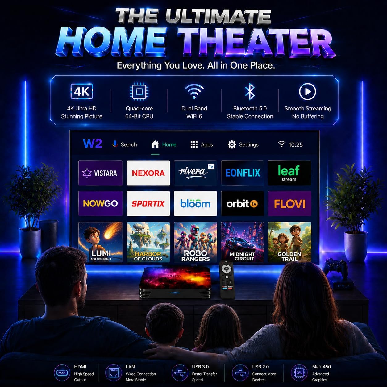12 Mois Android 14 TV Box 4GB RAM 128GB ROM Quad-Core Mali-G31 GPU
