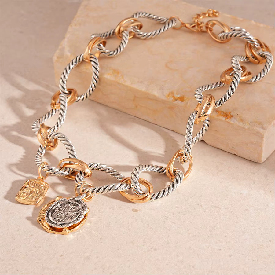 Dual Tone Chunky Coin Necklace