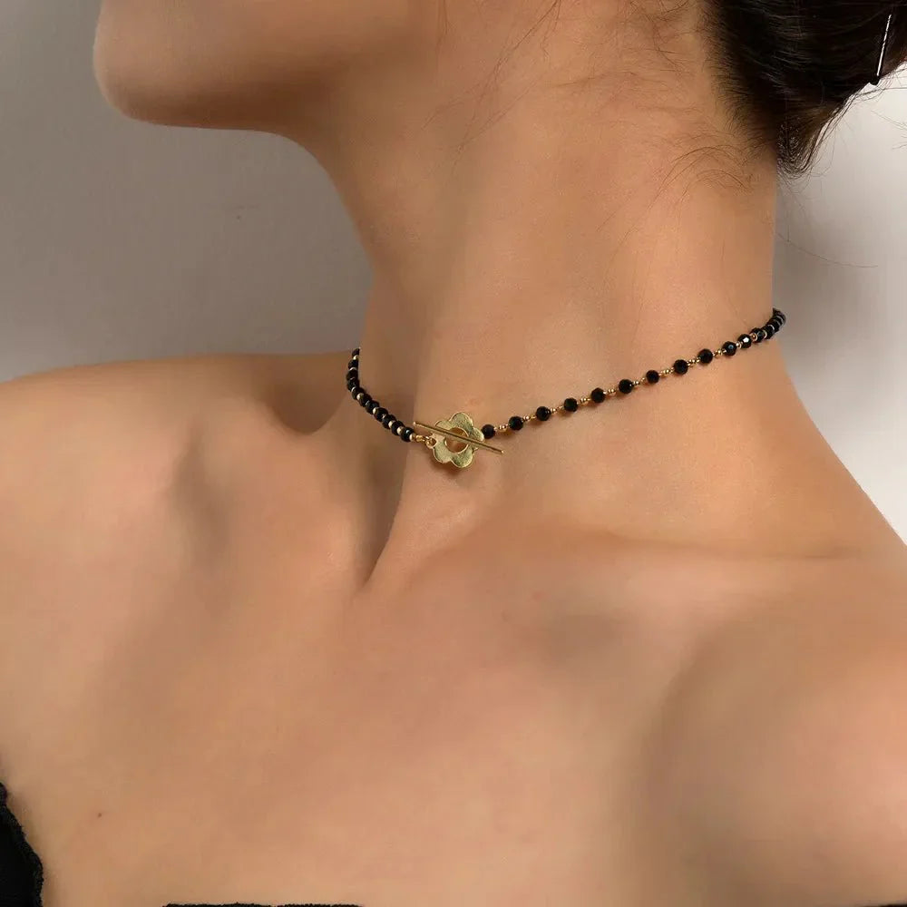 Floral Choker Flower Clasp Necklace